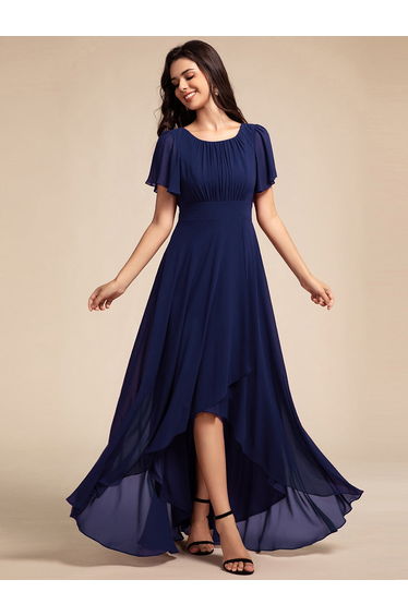 ever GIGI|Elegant Round Neckline Short Sleeve A-Line Chiffon Bridesmaid Dress