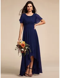 ever GIGI|Elegant Round Neckline Short Sleeve A-Line Chiffon Bridesmaid Dress - 3