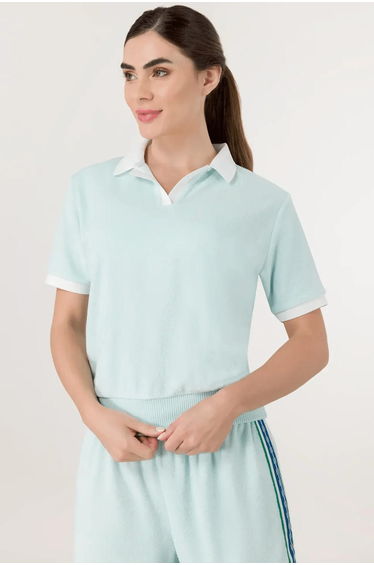 Velour Polo Top - SEASONAL LIGHT BLUE