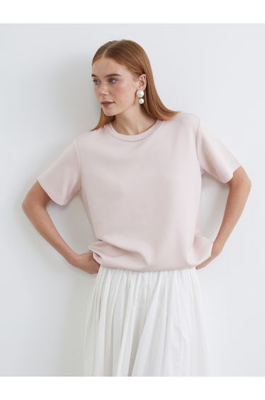 Crew Neck Rhinestone Blouse
