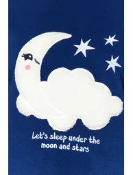 Navy Blue Galaxy Pattern Fleece Tshirt-Pants and Knitted Pajamas Set - 3