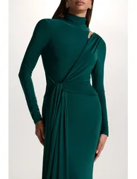 Alastrina | Dark Green High-Neck Maxi Dress With Gathered-Detailing - 2