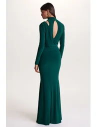 Alastrina | Dark Green High-Neck Maxi Dress With Gathered-Detailing - 1