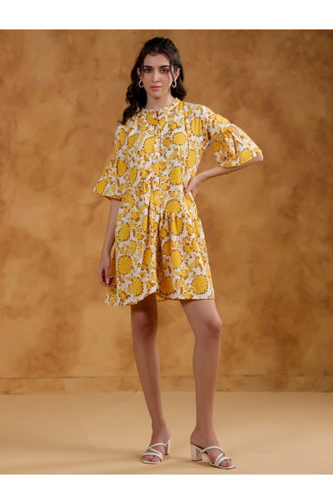 All-Over Print Collared A-Line Mini Dress