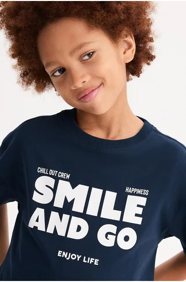 Slogan Print T-Shirt with Short Sleeves