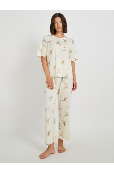 Set of 4 - Printed T-Shirt and Shorts with Nightdress and Pants