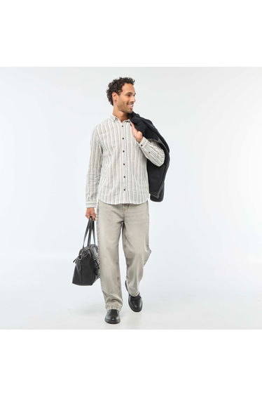 Striped Linen and Cotton Shirt WHITE