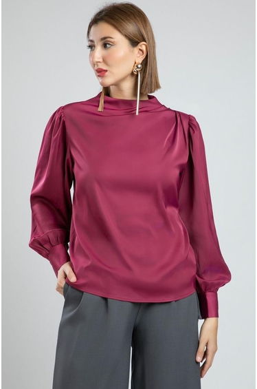 Satin Office Blouse With Round Collar