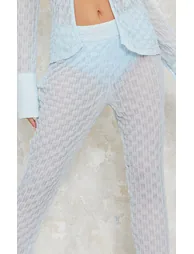 Pale Blue Mesh Textured High Waisted Knicker Flare Trousers - 2