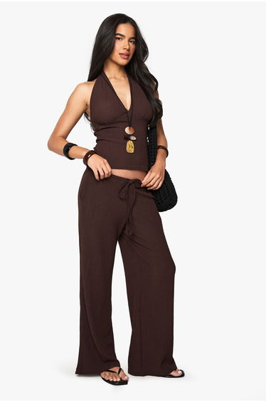 Textured Halterneck Top - chocolate