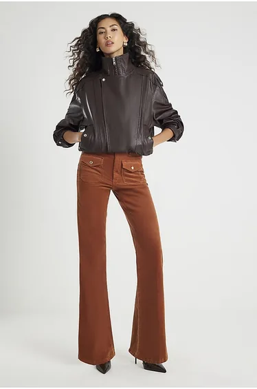 Orange Corduroy Relaxed Flared Trousers