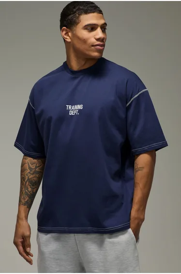 Training Dept Oversized Contrast Stitch T-Shirt - navy