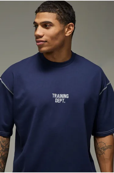 Training Dept Oversized Contrast Stitch T-Shirt - navy