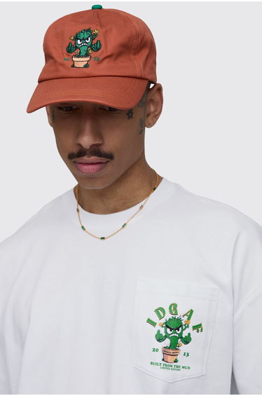 Embroidered Cactus 5 Panel Cap - rust