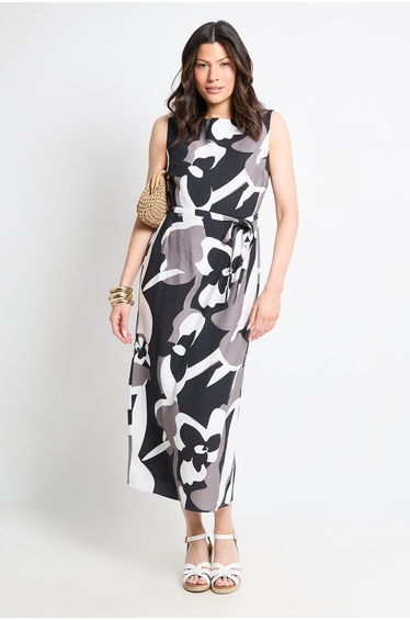 Abstract Belted Maxi Dress