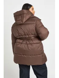 Plus Hooded Belted Puffer Jacket - chocolate - 1