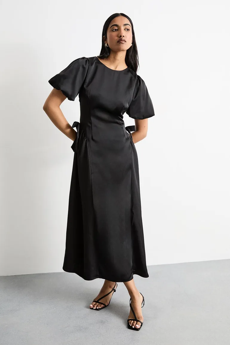 Heavy Satin Bow Detail Godet Dress Warehouse Black : Evening Dresses : VogaCloset Iraq Heavy Satin Bow Detail Godet Dress Warehouse Black : Evening Dresses : VogaCloset Iraq