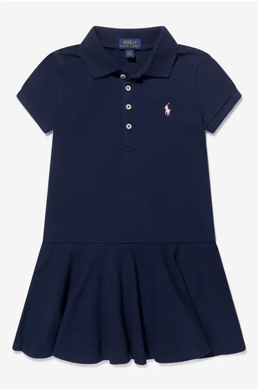Ralph Lauren Girls Cotton Logo Polo Dress in Navy