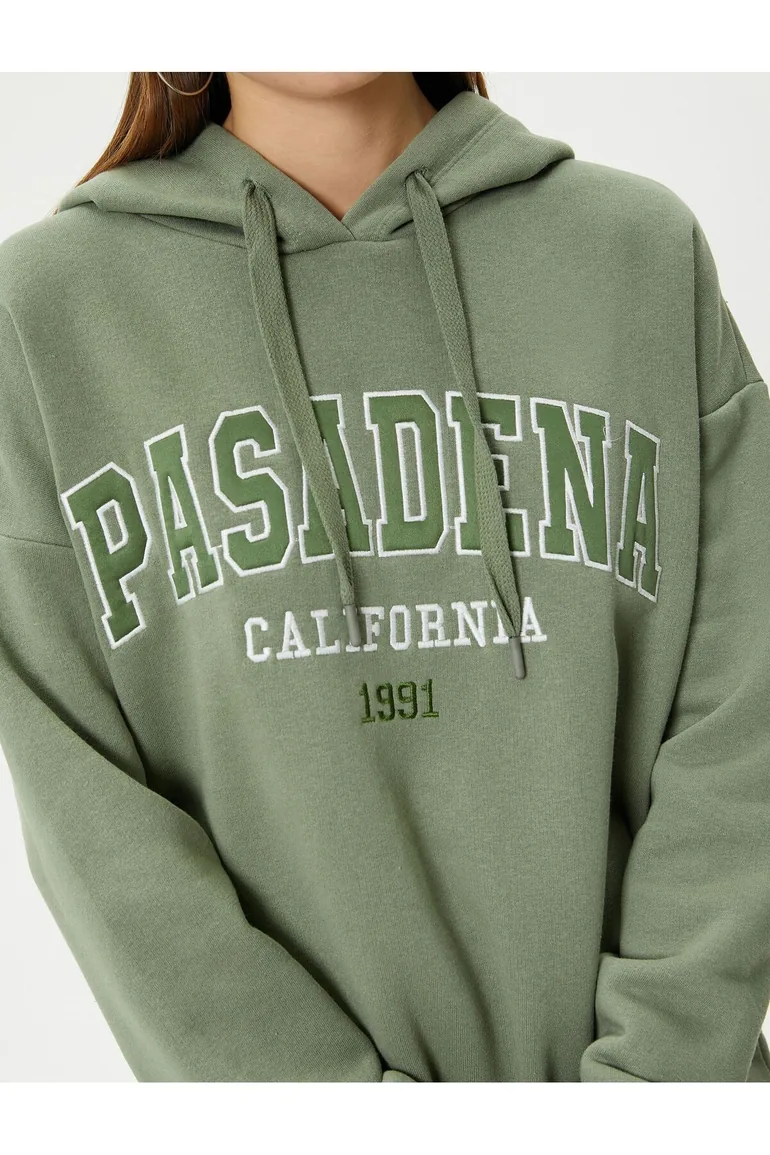 Hooded Sweatshirt with Embroidery Detail Raised Comfortable Fit Long Sleeve - 3