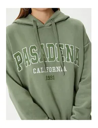 Hooded Sweatshirt with Embroidery Detail Raised Comfortable Fit Long Sleeve - 3