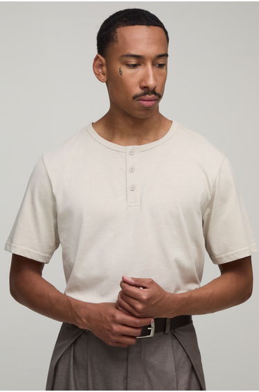 Basic Regular Fit Henley T-Shirt - stone