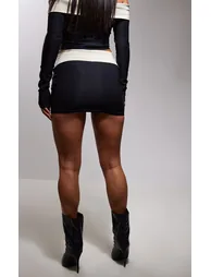 Black Stretch Woven Fold Over Detail Micro Mini Skirt - 2