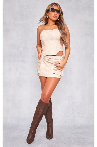 Stone Washed Faux Leather Cargo Micro Mini Skirt