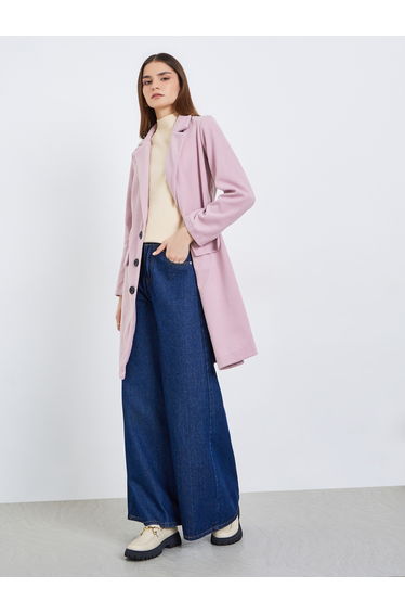 Women Solid Lapel Buttoned Coat