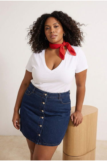 Dark Blue Denim Large Size Skirt