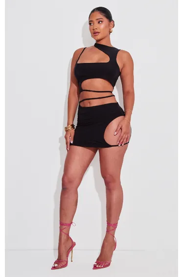 Shape Black Slinky Cut Out Mini Skirt