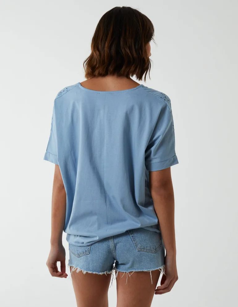 Broderie Batwing Knot Front Top - 4