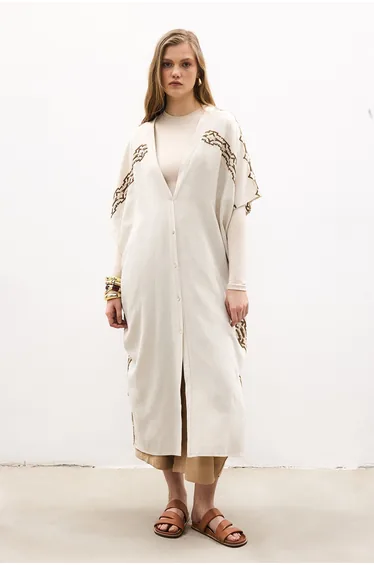 LİNEN EMBROİDERED SLEEVELESS KİMONO