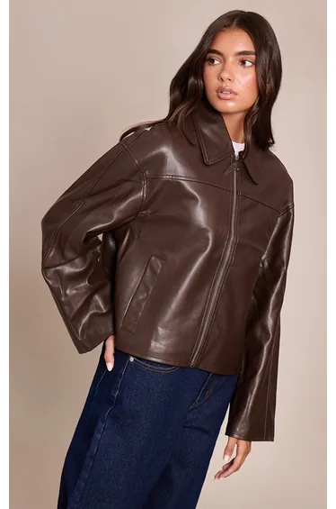 Chocolate Zip Through Pu Jacket