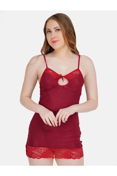 Women Red Lace Babydoll with Brief Set