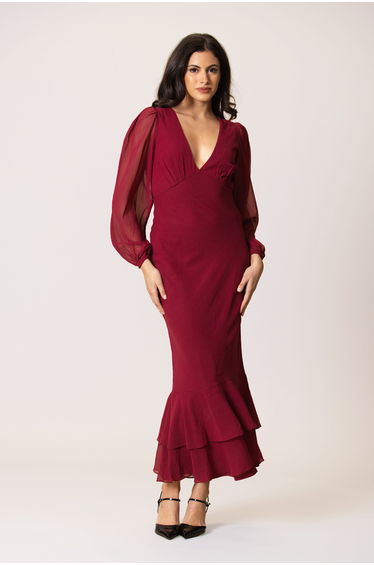 Keziah Chiffon Midaxi Dress in Raspberry