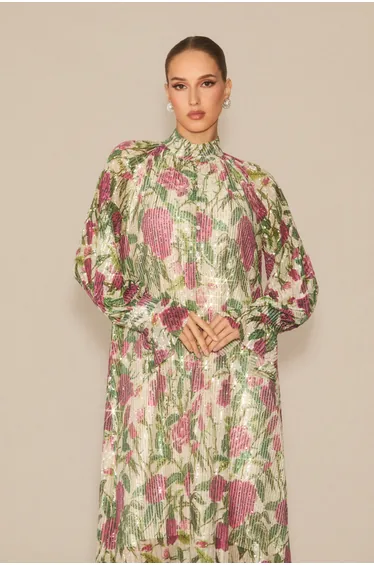 Mina Floral Print Sequin Embellished Maxi Dress