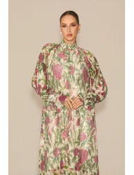 Mina Floral Print Sequin Embellished Maxi Dress - 1