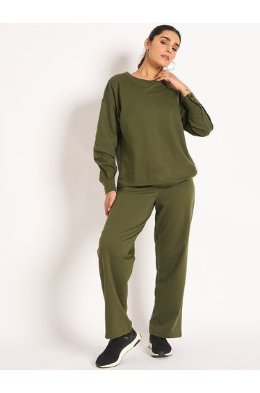 Olive Straight Fit Terry Trackpants