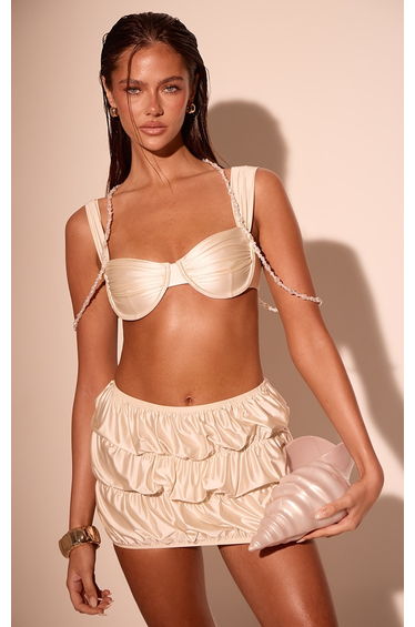 Champagne Shine Swim Ruched Mini Beach Skirt