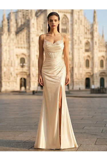 Leely Women's Elegant Spaghetti Straps Sleeveless Prom Dress