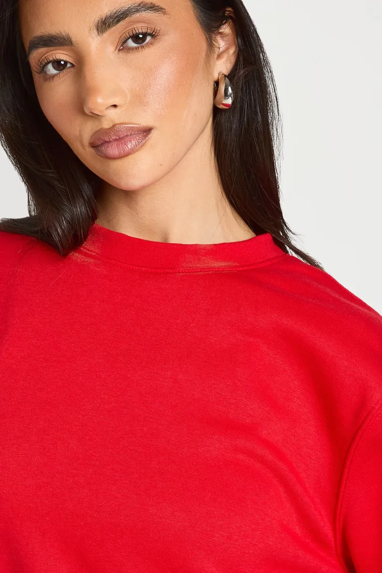Crew Neck Oversized Sweatshirt - red - 3