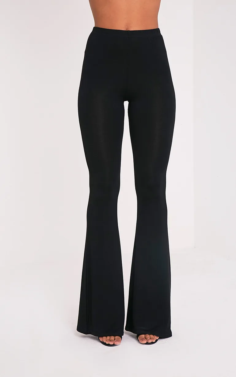 Basic Black Jersey Flared Trousers - 1