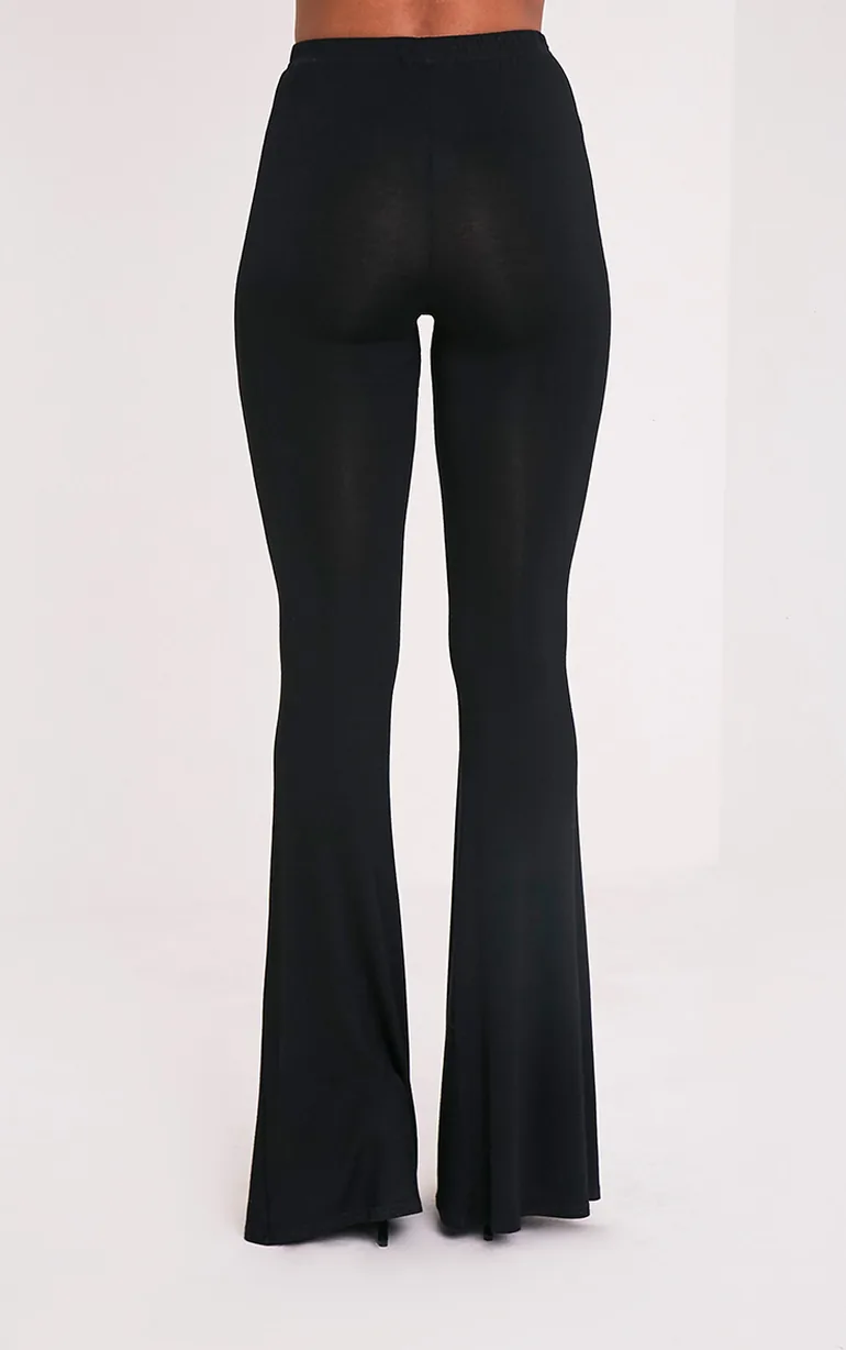 Basic Black Jersey Flared Trousers - 4