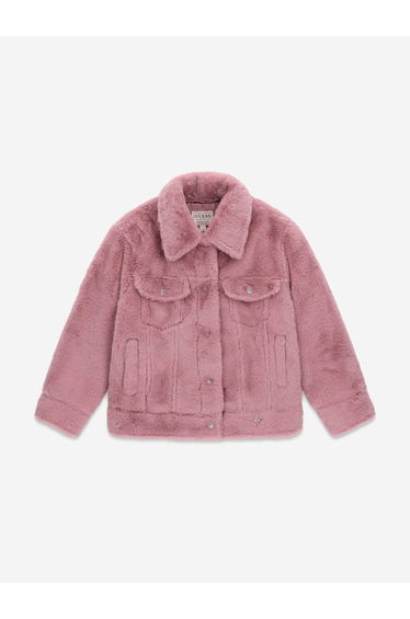 Guess Girls Plush Faux Fur Jacket in Pink
