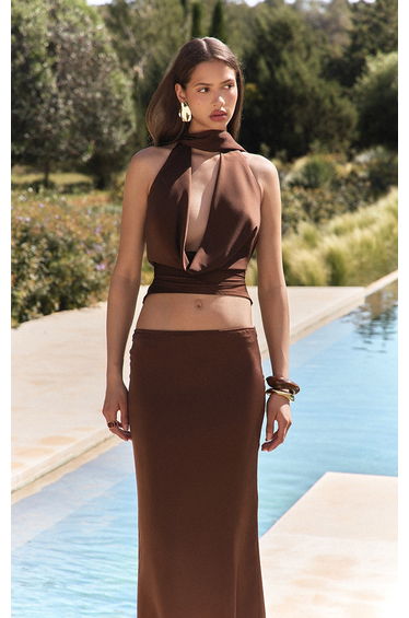 Dark Chocolate Satin Extreme Cowl Top