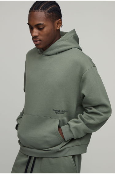 Oversized Boxy Printed Hoodie - vintage khaki