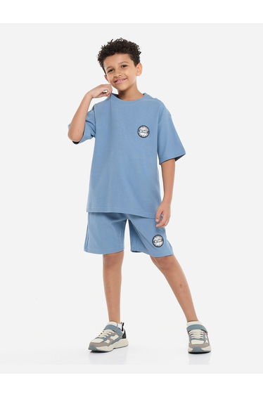 Boys Blue Textured Ribbed T-Shirt and Shorts Set