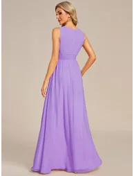 Maxi Chiffon Hollow Round Neck Decor Bridesmaids Dress - 1