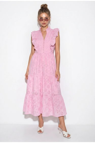 LUCCI Embroidered Cotton-Blend Midi Dress