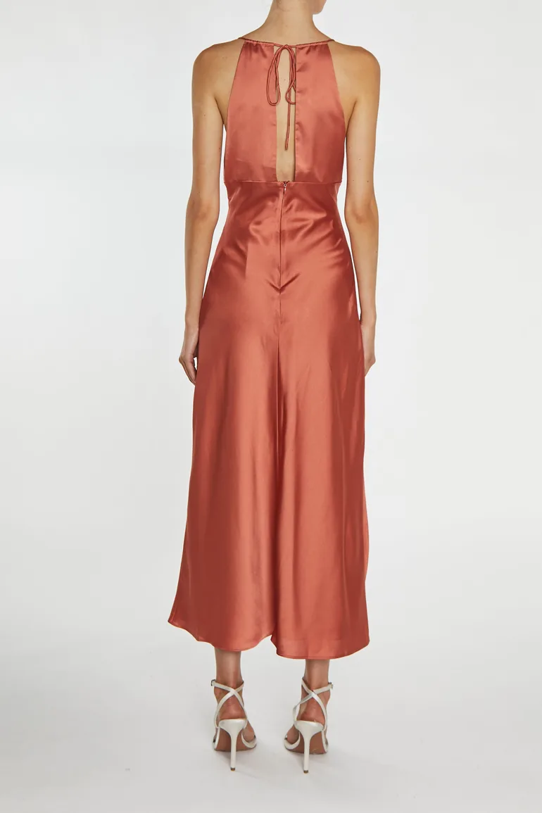 Shop Marilyn Dusty-Coral Satin Pleated Halterneck Midaxi Dress Online in Qatar Shop Marilyn Dusty-Coral Satin Pleated Halterneck Midaxi Dress Online in Qatar